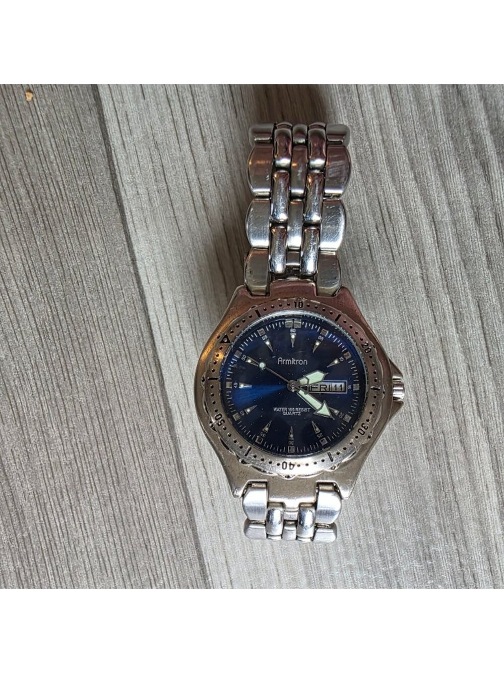 Armitron Mens Stainless Steel Watch With Blue Dial Quartz Day-Date Water Resista